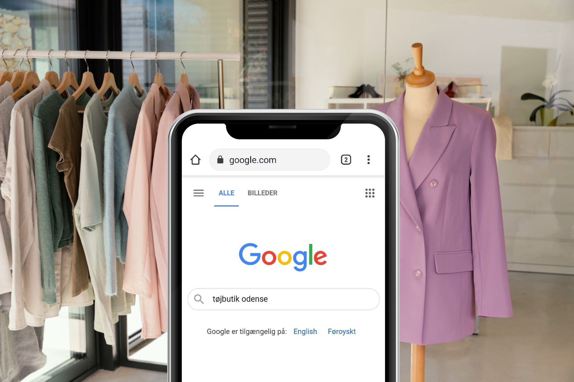 En telefon der søger butik frem på Google